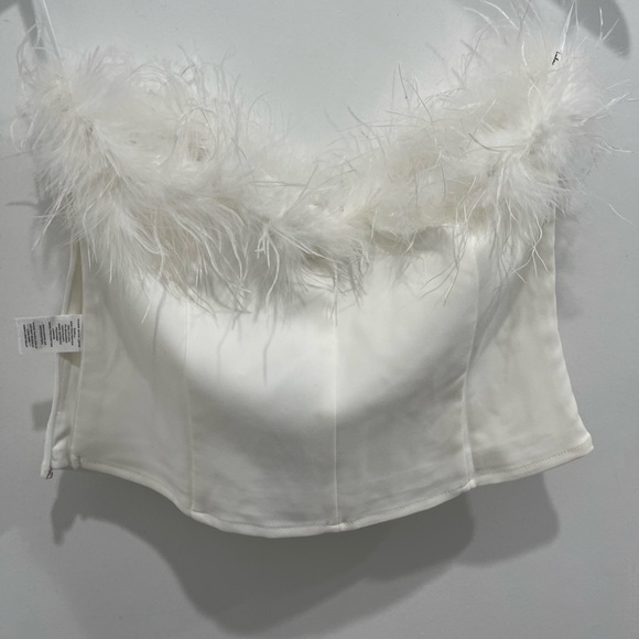 White, feathered strapless top - Picture 3 of 6